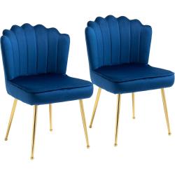 Présentation Chaises modernes rembourrées effet velours, bleu, 2 pièces