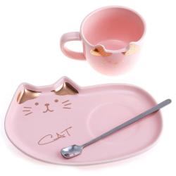 Tasse Chat Kawaii Rose, Cuillère, Décoration Japonaise en situation