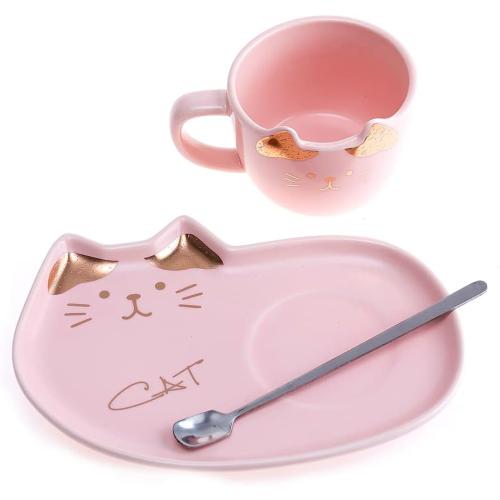 Présentation de Tasse Chat Kawaii Rose, Cuillère, Décoration Japonaise en situation