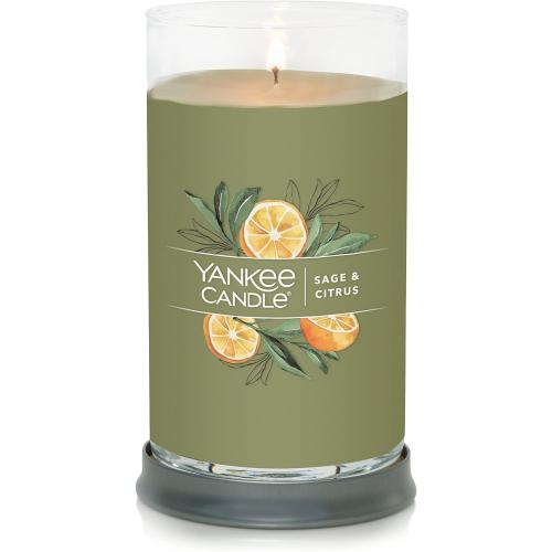 Présentation de Bougie Yankee Candle Sage, Citrus, Parfum Signature 404 g en situation