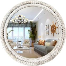 Présentation Miroir mural rond rustique bois, décoratif blanc