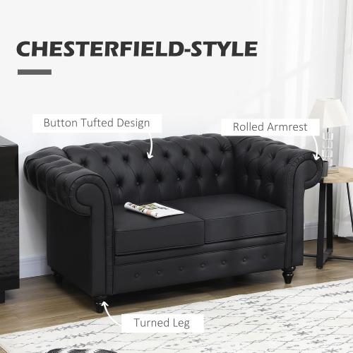 Présentation de Zoom sur HOMCOM Canapé Chesterfield Cuir PU Noir, Classique, Confort