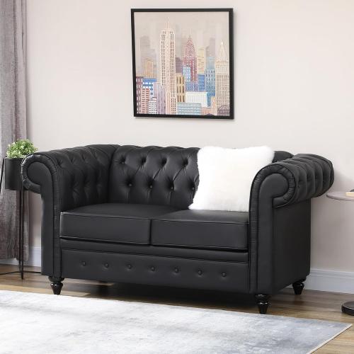 Présentation de HOMCOM Canapé Chesterfield Cuir PU Noir, Classique, Confort en situation