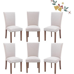 Présentation Chaises à Manger Colamy A420, Bois Hévéa, Beige, Set 6