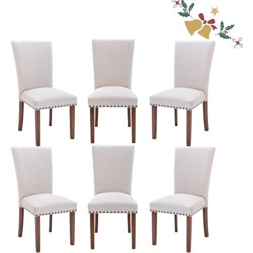 Présentation de Présentation Chaises à Manger Colamy A420, Bois Hévéa, Beige, Set 6