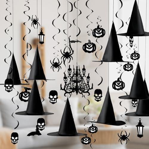 Présentation de Présentation Décorations Halloween suspendues, chapeaux sorcière, maison hantée