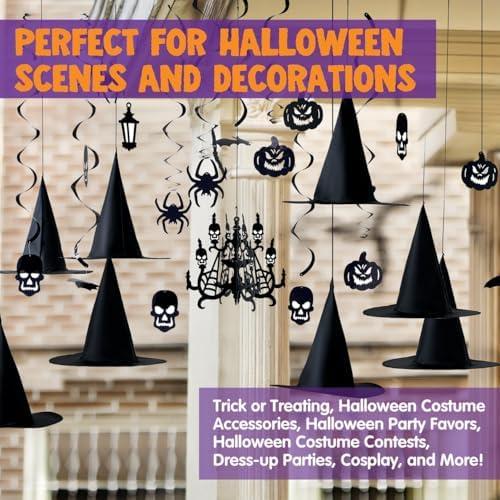 Présentation de Zoom sur Décorations Halloween suspendues, chapeaux sorcière, maison hantée