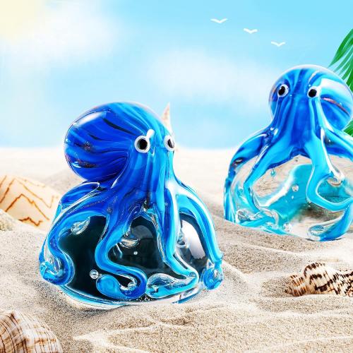 Présentation de Zoom sur Figurine Pieuvre en Verre Soufflé pour Aquarium et Bureau