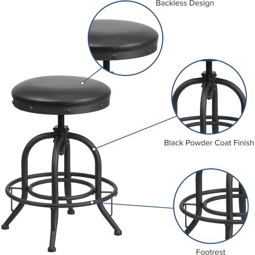 Présentation de Zoom sur Tabouret Haut Pivotant Cuir Noir, Métal, Flash Furniture