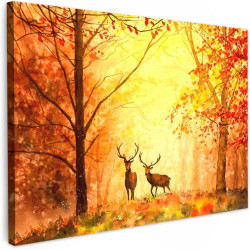 Présentation Toile Cerf et Automne: Peinture Huile Animaux pour Décoration Murale