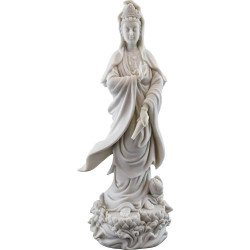 Présentation Statue Lotus Déesse de la Miséricorde Guan Yin Marbre Blanc