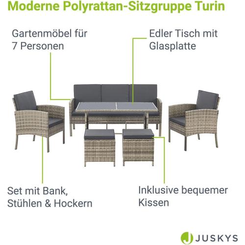 Présentation de Zoom sur Juskys Salon Jardin 6 Pièces Turin Polyrotin Gris