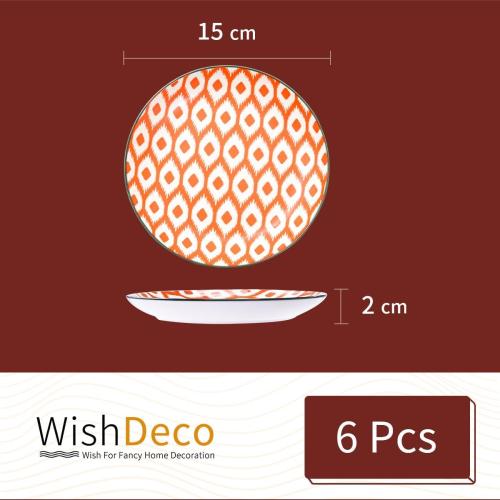 Présentation de Zoom sur WishDeco Assiettes Dessert Colorées, Porcelaine, 6 Pièces