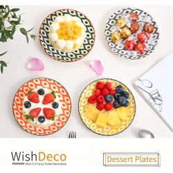 WishDeco Assiettes Dessert Colorées, Porcelaine, 6 Pièces en situation