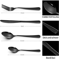 Couverts noirs acier inoxydable YADALEKF, 24 pièces en situation