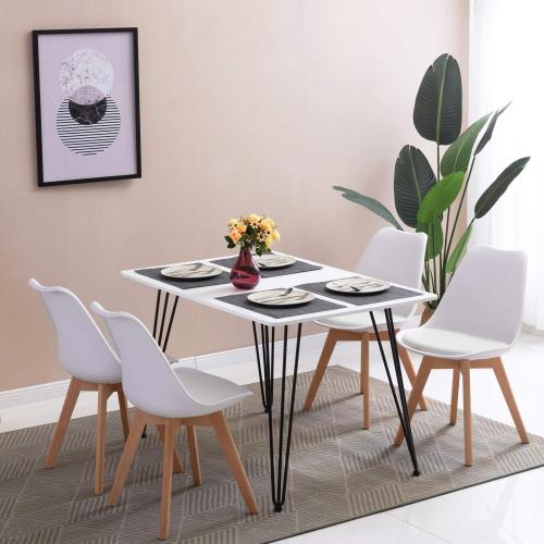 Présentation de Zoom sur Chaises de Cuisine Bois Rembourrées, Style Rétro, Blanc