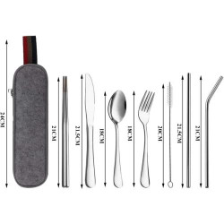 Ustensiles portables réutilisables 8 pièces N\A, gris en situation