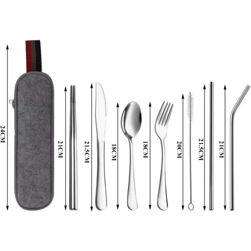 Présentation de Ustensiles portables réutilisables 8 pièces N\A, gris en situation