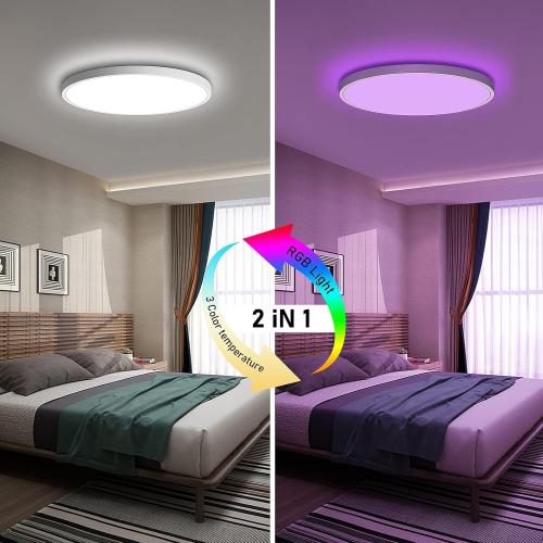 Présentation de Zoom sur Plafonnier LED RGB Dimmable 24W, Télécommande Wifi, Compatible Alexa