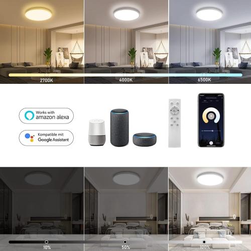 Présentation de Plafonnier LED RGB Dimmable 24W, Télécommande Wifi, Compatible Alexa en situation