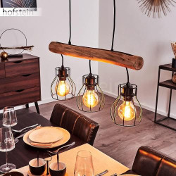 Hofstein Suspension Gondo, lampe métal bois noir marron en situation