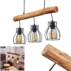 Présentation Hofstein Suspension Gondo, lampe métal bois noir marron