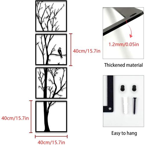 Présentation de Décorations murales arbre en métal, lot de 4, maison, jardin en situation