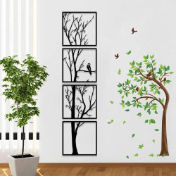 Présentation Décorations murales arbre en métal, lot de 4, maison, jardin