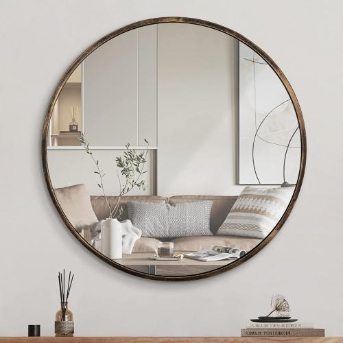 Présentation de Présentation Miroir mural rond bronze, moderne, décoratif intérieur