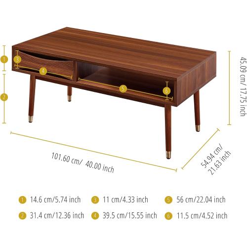 Présentation de Zoom sur Table Basse Salon Bois Moderne Milieu Siècle Dawson