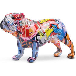 Présentation Sculpture Bouledogue Graffiti Coloré, Art Résine XYQXYQ