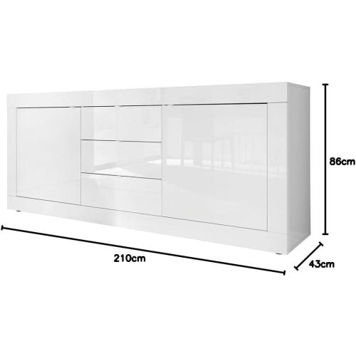 Présentation de Zoom sur Buffet Basic 2 Portes, 3 Tiroirs, Blanc Brillant