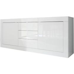 Présentation Buffet Basic 2 Portes, 3 Tiroirs, Blanc Brillant