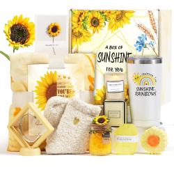 Présentation Cadeaux tournesol femme, panier anniversaire 39 ans, bougie inspirante