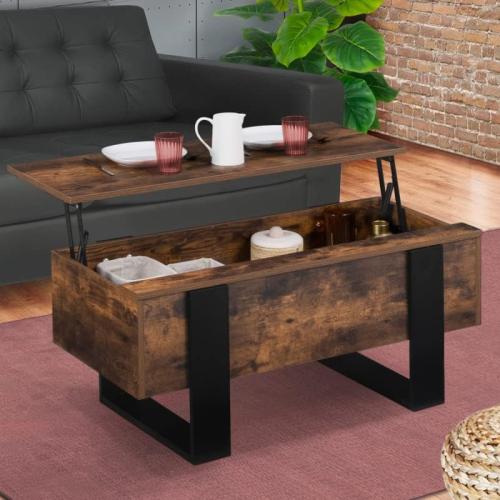 Présentation de Table Basse Rectangulaire Relevable Bois Noir Effet Vieilli en situation