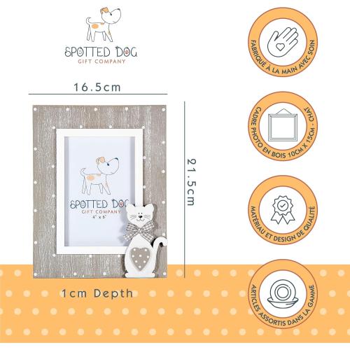 Présentation de Zoom sur Cadre Photo Bois Chat Spotted Dog Gift Company, Gris