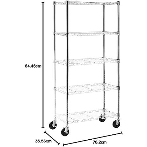 Présentation de Zoom sur Etagère Amazon Basics Chrome à 5 Tablettes Réglables et Robuste