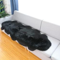 Présentation Tapis Peau Mouton Véritable Noir, Fourrure Naturelle