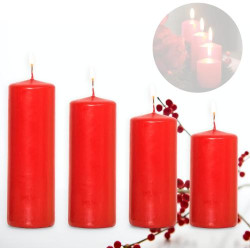 Présentation Bougies piliers rouges Candelo, lot de 4, décoration Noël