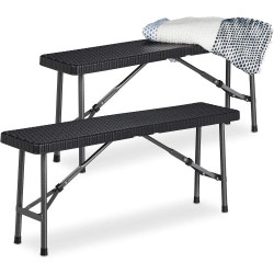 Présentation Banc Pliant Noir Relaxdays, Lot de 2, Jardin, Camping