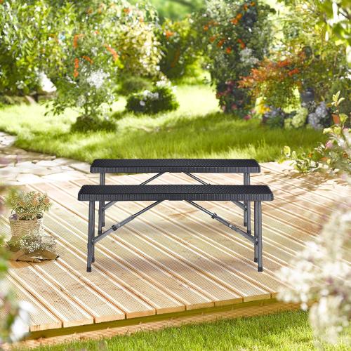 Présentation de Banc Pliant Noir Relaxdays, Lot de 2, Jardin, Camping en situation