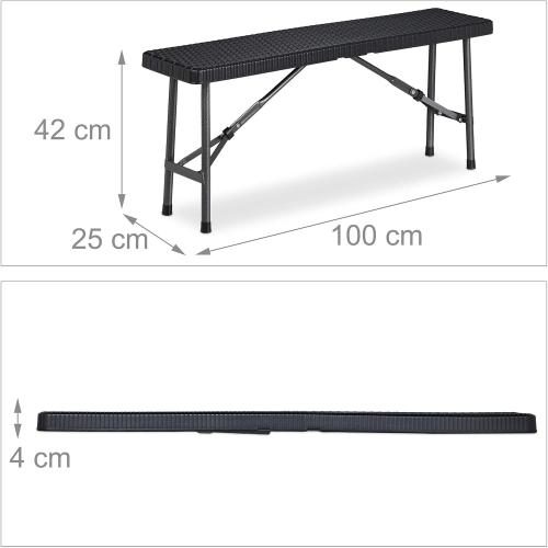 Présentation de Zoom sur Banc Pliant Noir Relaxdays, Lot de 2, Jardin, Camping