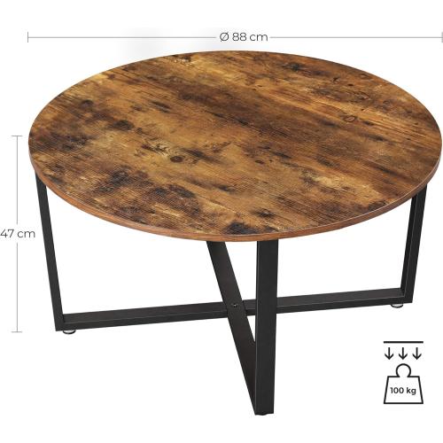 Présentation de Zoom sur Table Basse Ronde Industrielle, Cadre Acier Marron Noir