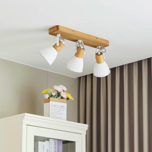 Présentation de Zoom sur Lindby Spot Merela, variateur intensité, marron bois, 3 lampes