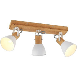 Présentation Lindby Spot Merela, variateur intensité, marron bois, 3 lampes