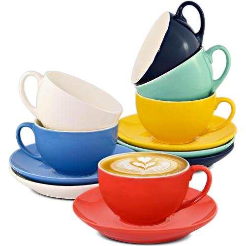 Présentation de Présentation Tasses Cappuccino Ceramique Colorée, Soucoupes, Boite Cadeau