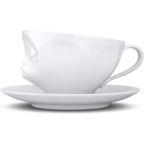 Présentation de Zoom sur Tasse Café Porcelaine Dure Motif Embrassant Blanc