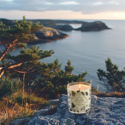 Présentation de Bougie Parfumée Mer, Pins, 50 Heures de Fragrance en situation