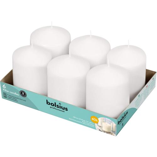 Présentation de Présentation Bougies piliers blanches, lot de 6, combustion propre