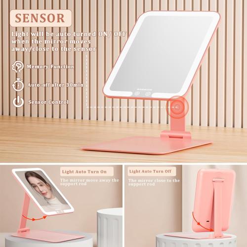 Présentation de Zoom sur Miroir de maquillage lumineux rechargeable Wobsion, pliable